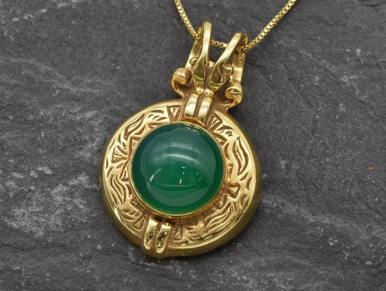 Gold Emerald Necklace - Green Egyptian Pendant - Emerald Tribal Necklace