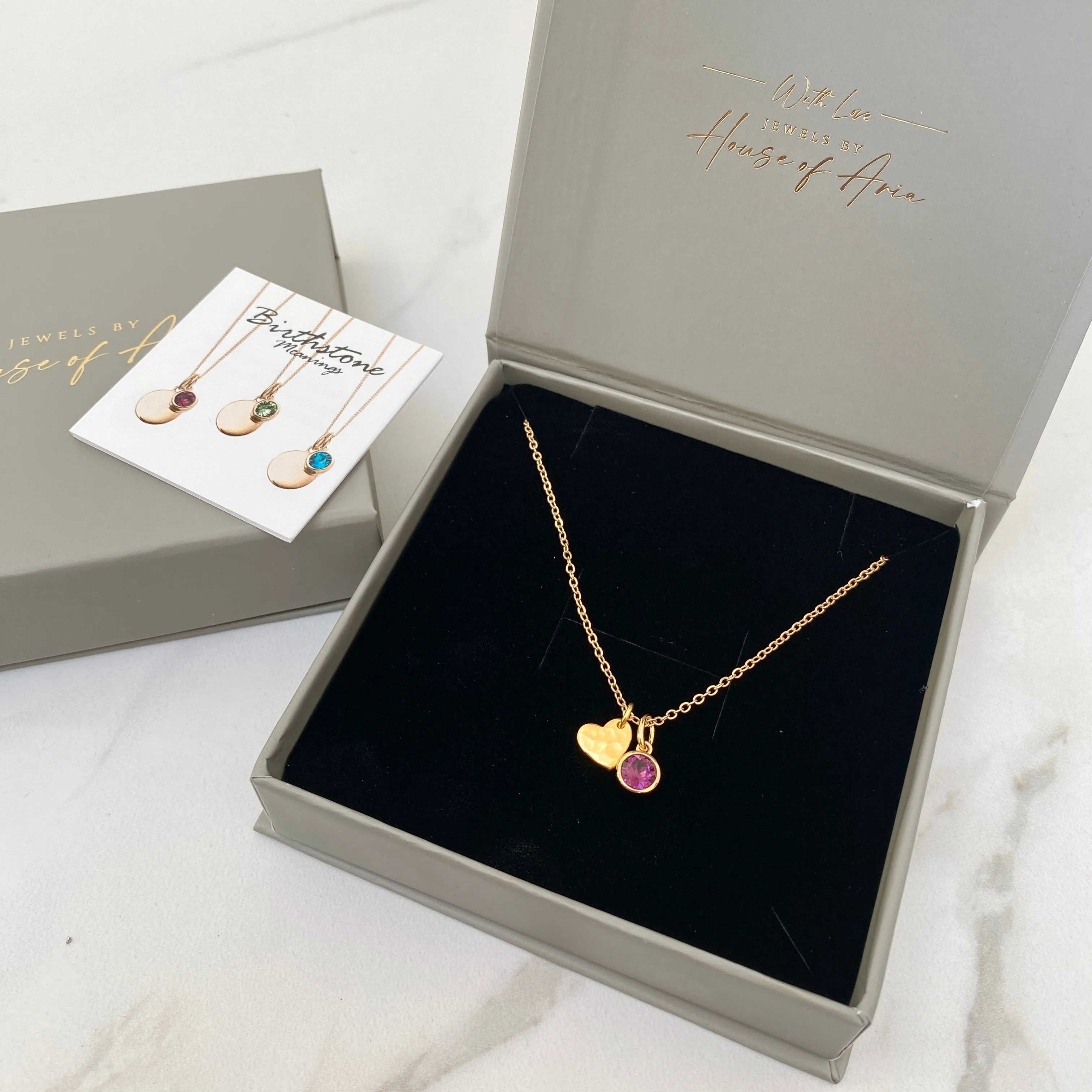 Gold Heart Birthstone Necklace