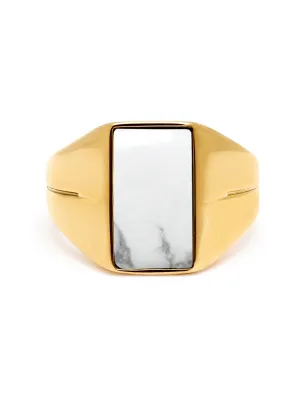Gold Squared Signet Ring with Howlite