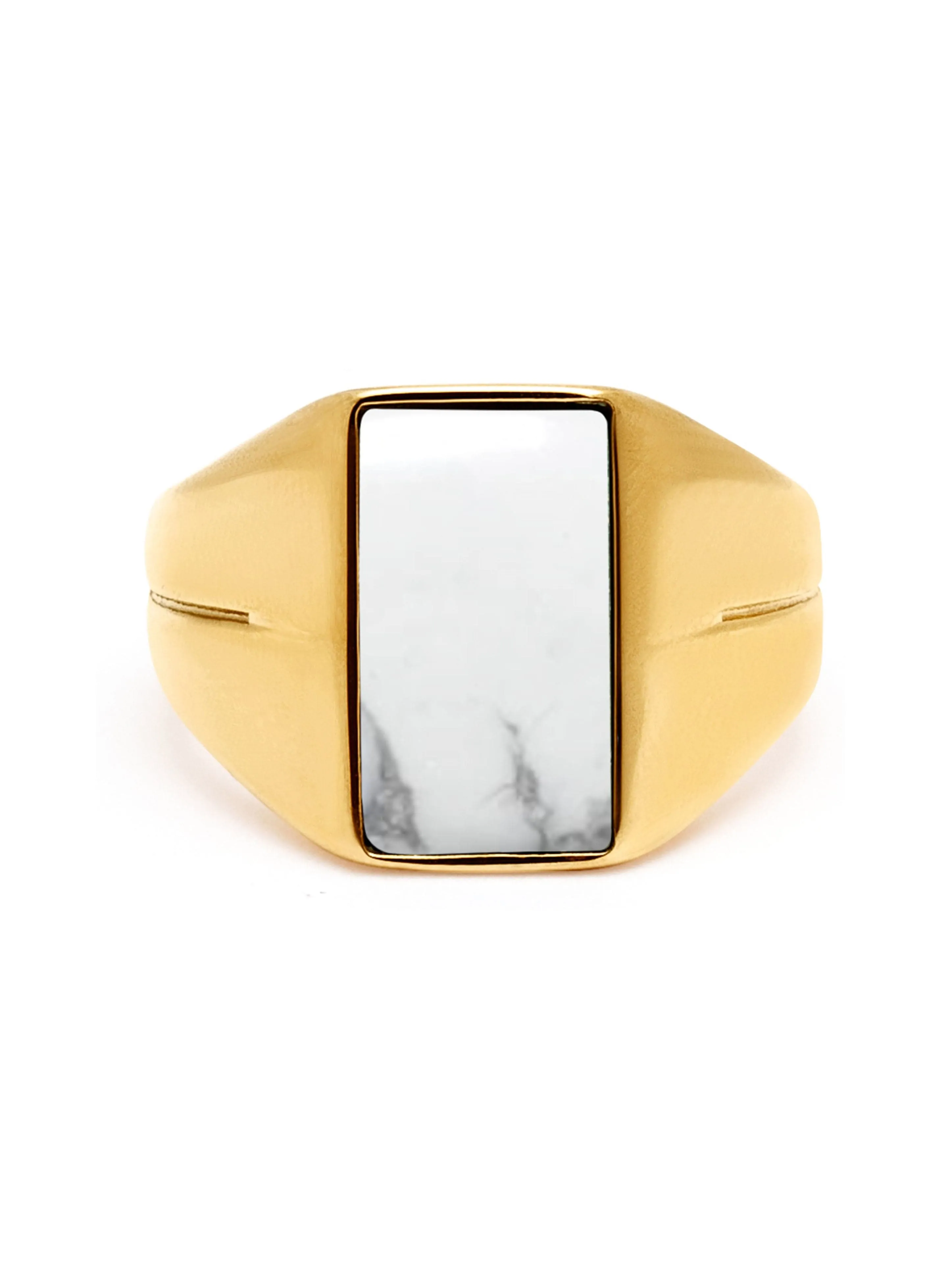 Gold Squared Signet Ring with Howlite