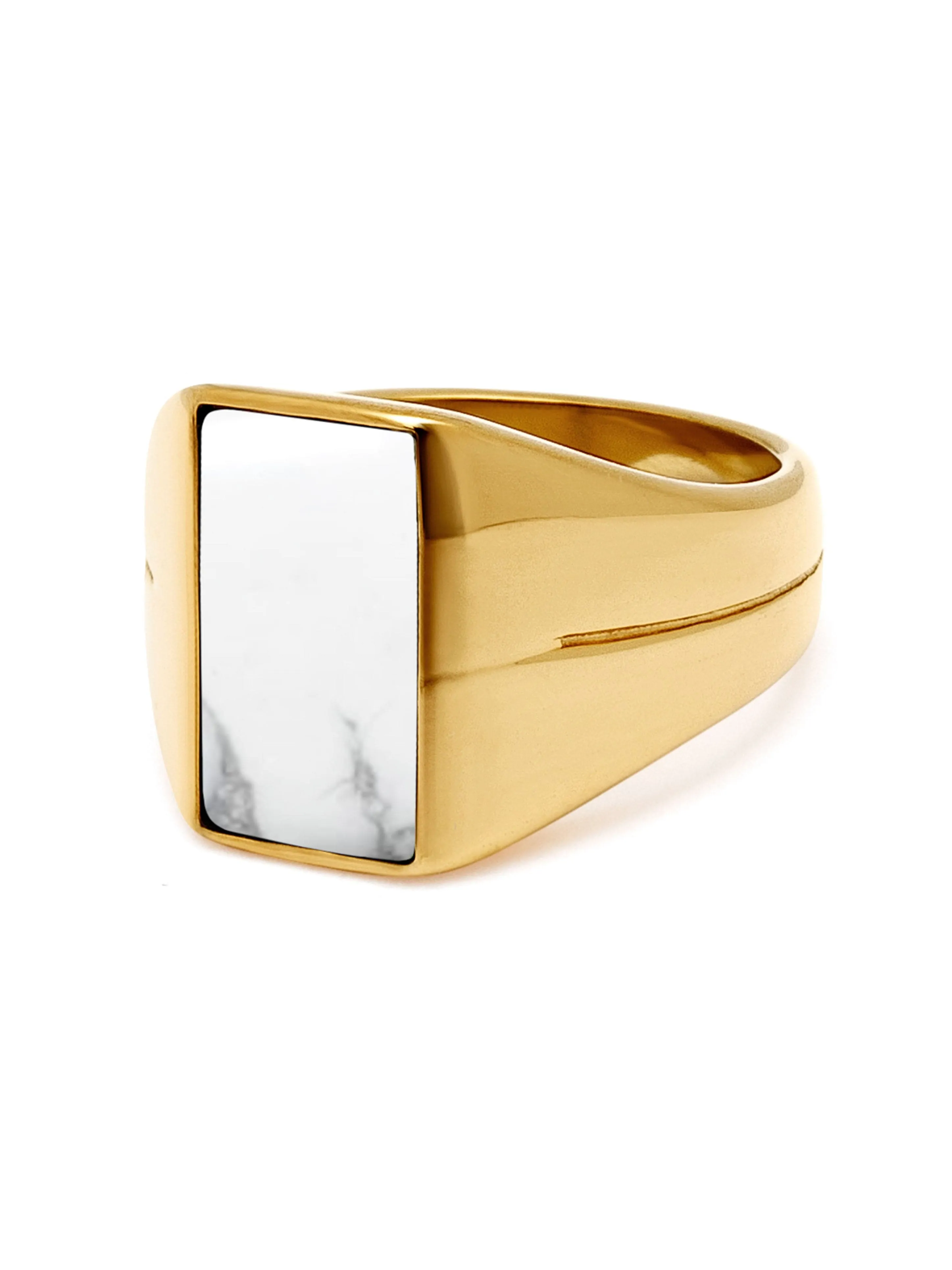 Gold Squared Signet Ring with Howlite