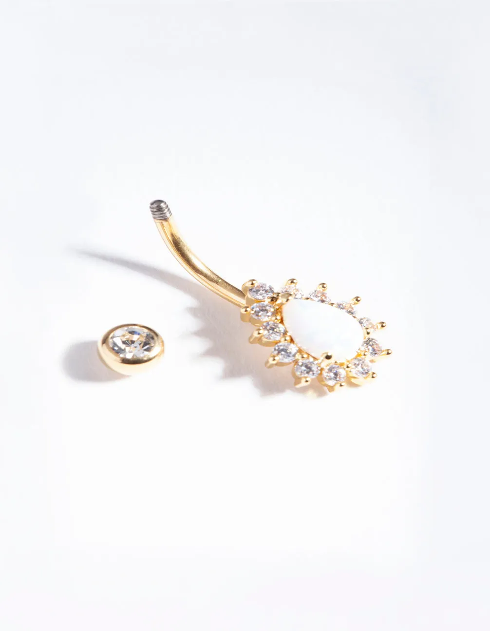 Gold Titanium Opal Diamante Belly Bar