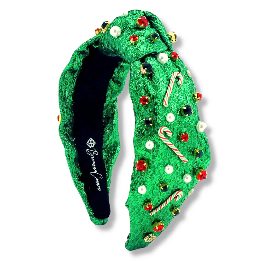 Green Lame Headband with Candy Cane
