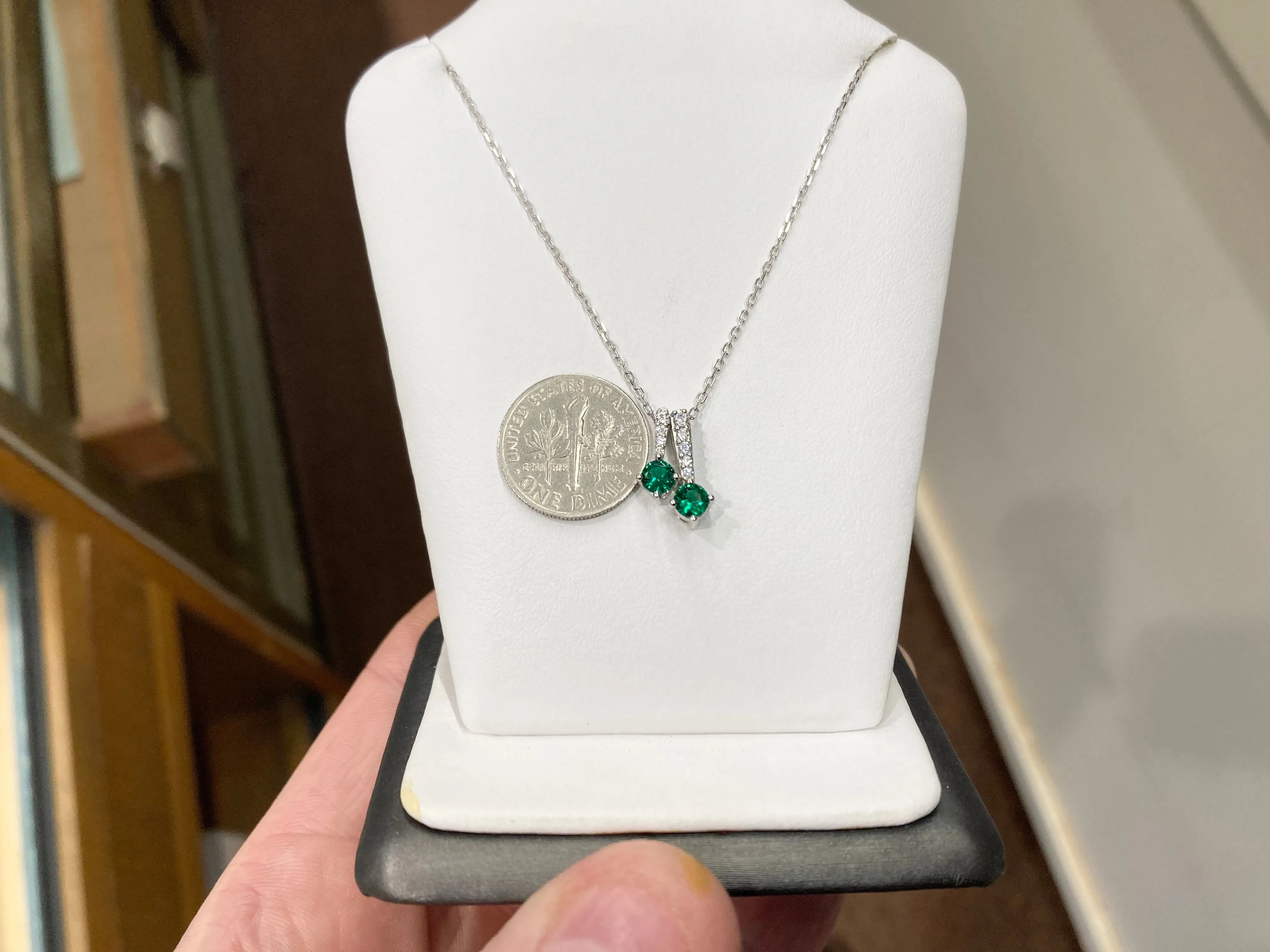 Green Swarovski Zirconia Pendants And Chain