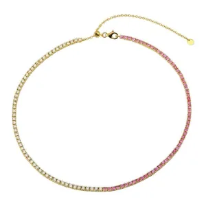 Half Gemstone Half Diamond Tennis Necklace