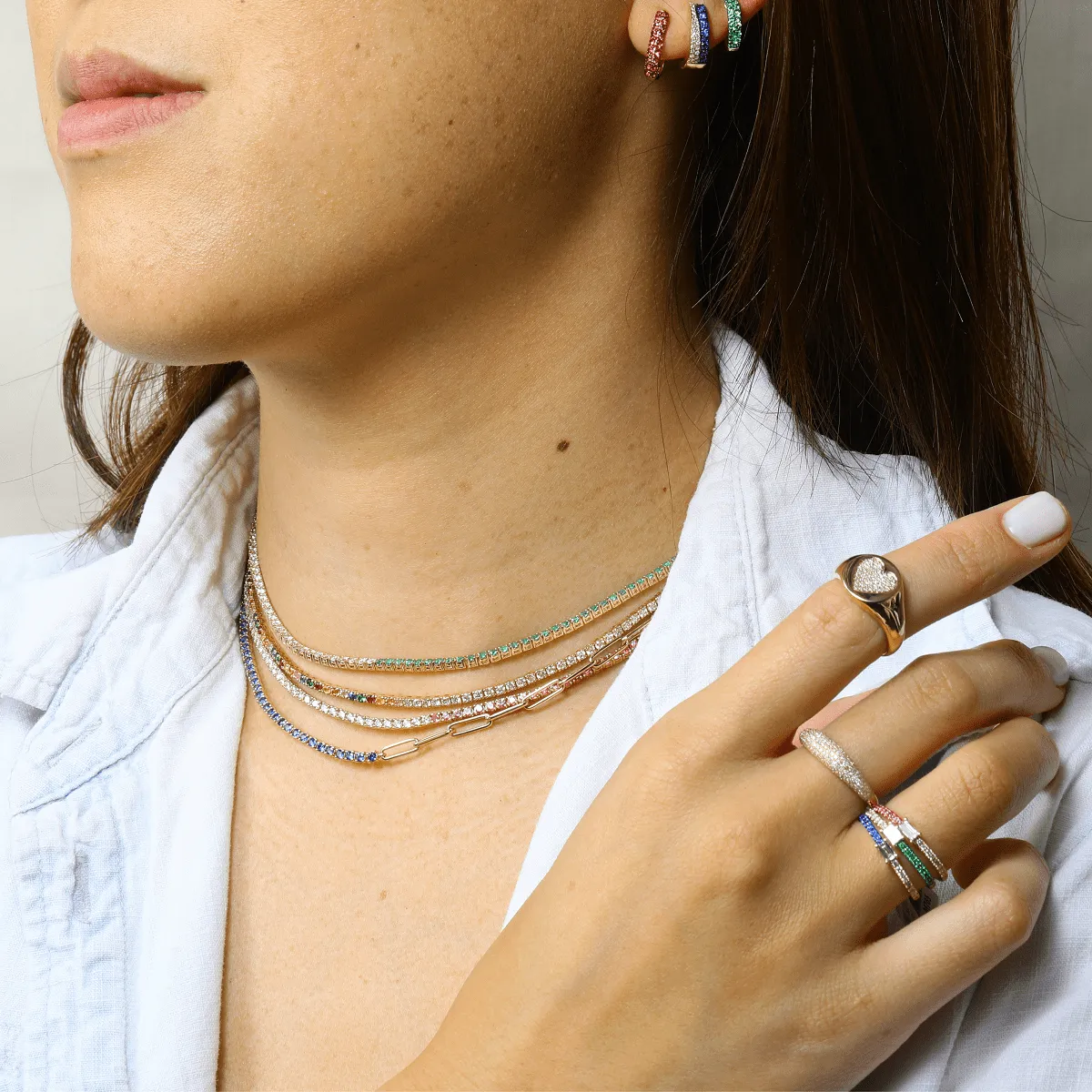 Half Gemstone Half Diamond Tennis Necklace