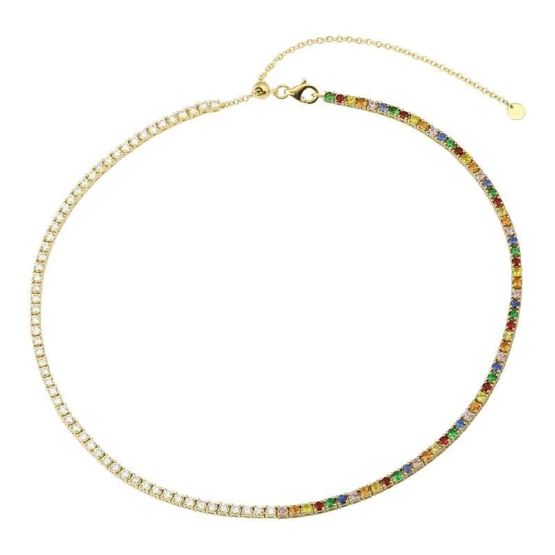 Half Gemstone Half Diamond Tennis Necklace