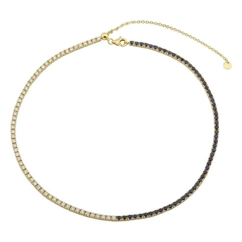 Half Gemstone Half Diamond Tennis Necklace