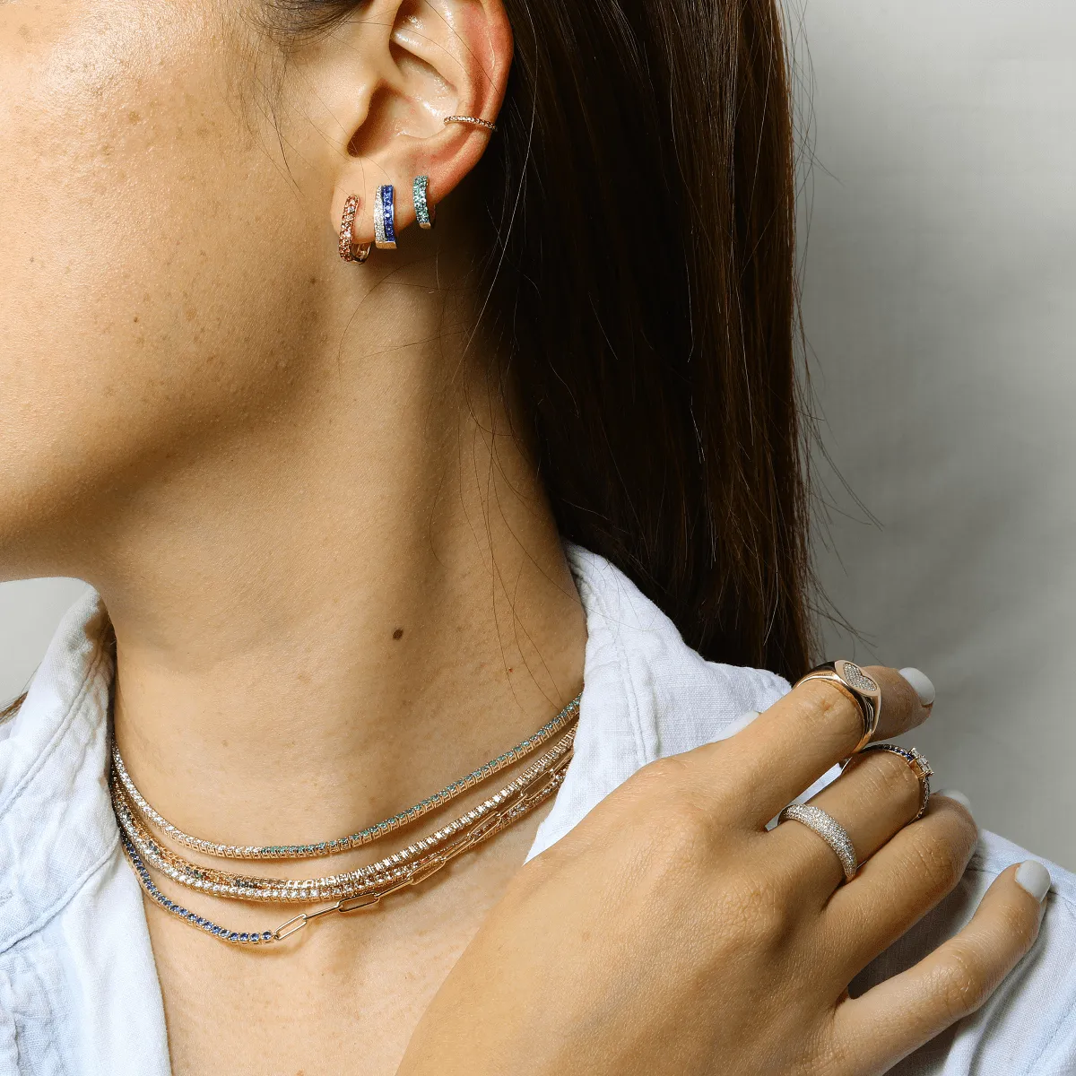 Half Gemstone Half Diamond Tennis Necklace