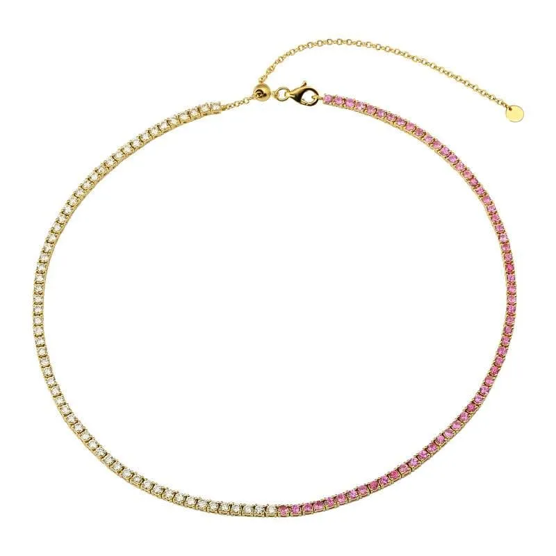 Half Gemstone Half Diamond Tennis Necklace