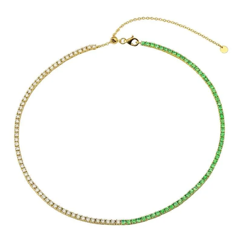 Half Gemstone Half Diamond Tennis Necklace