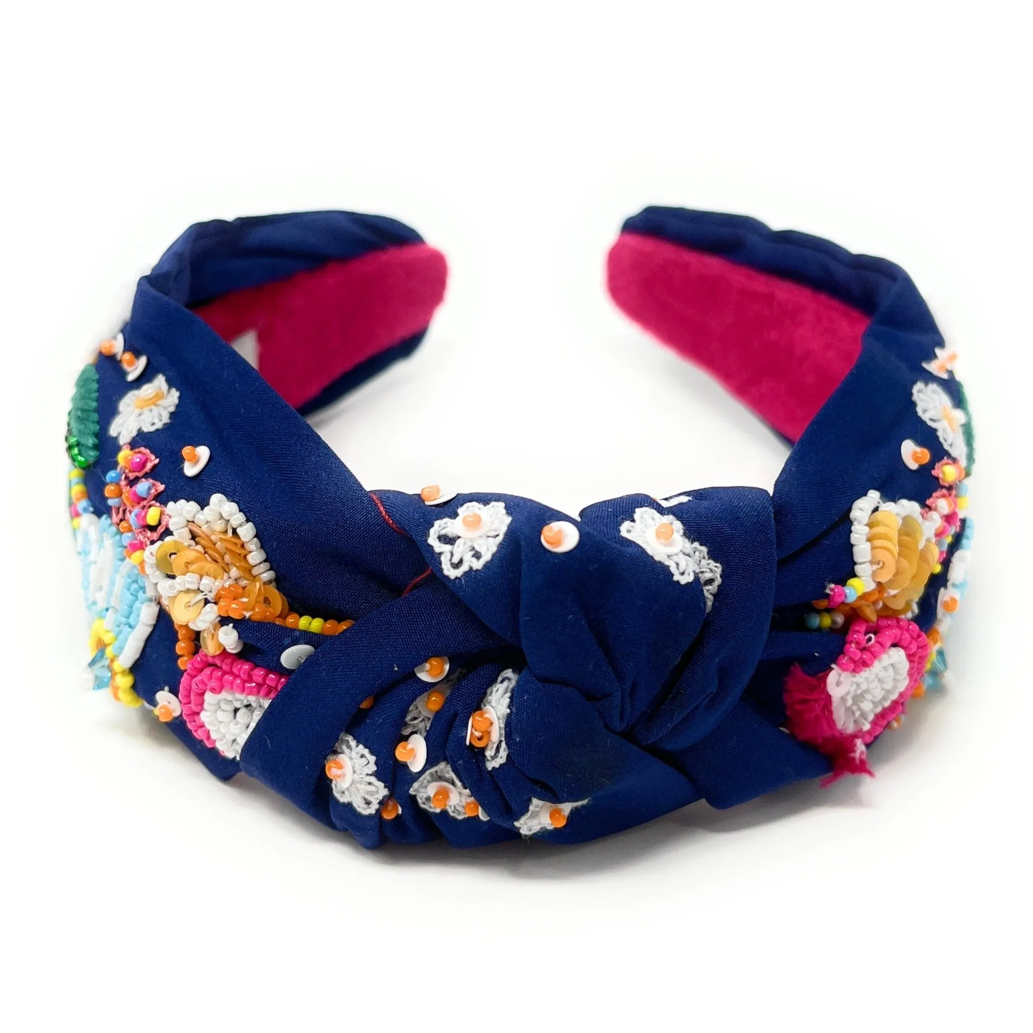 Hand Beaded Blue Floral Knot Headband