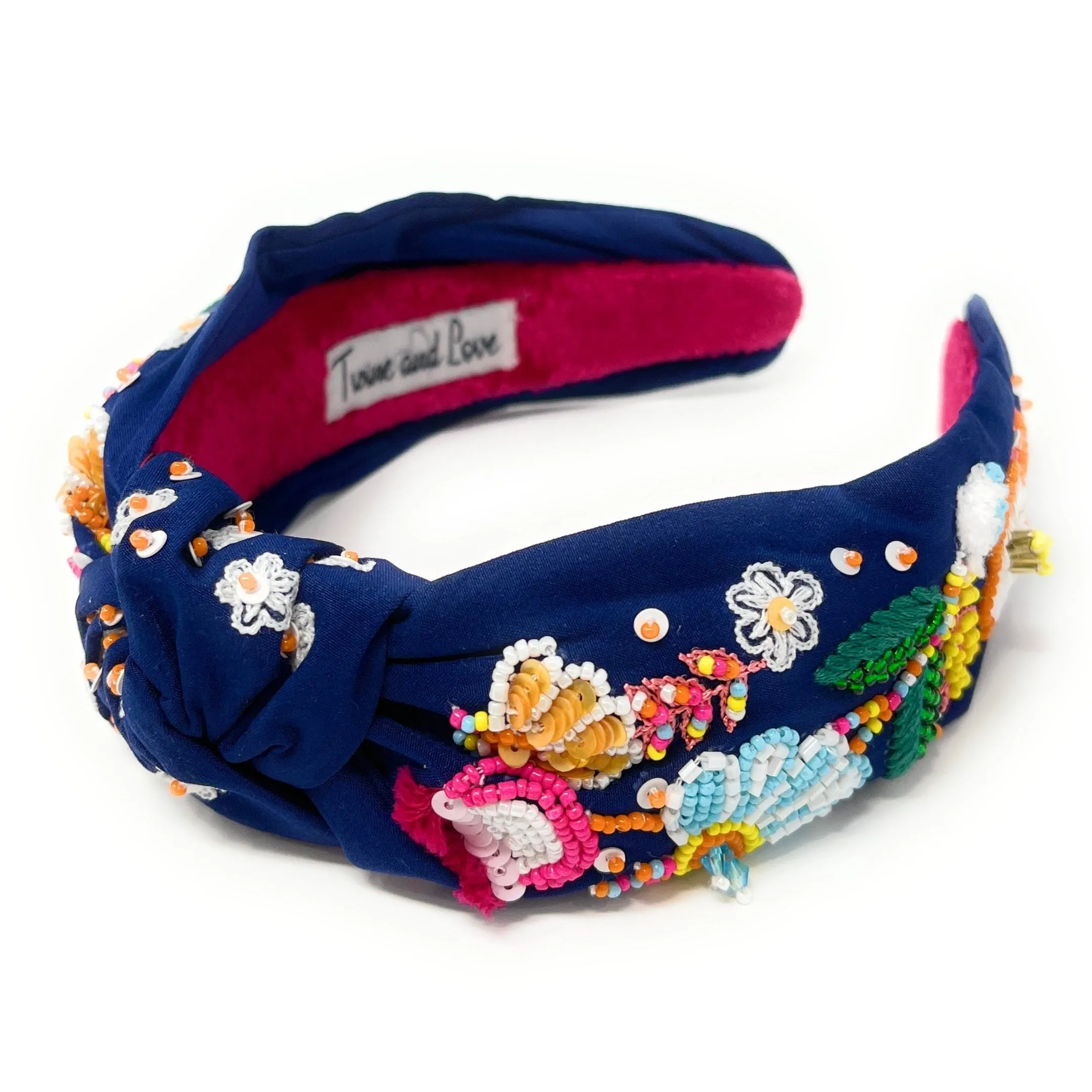 Hand Beaded Blue Floral Knot Headband