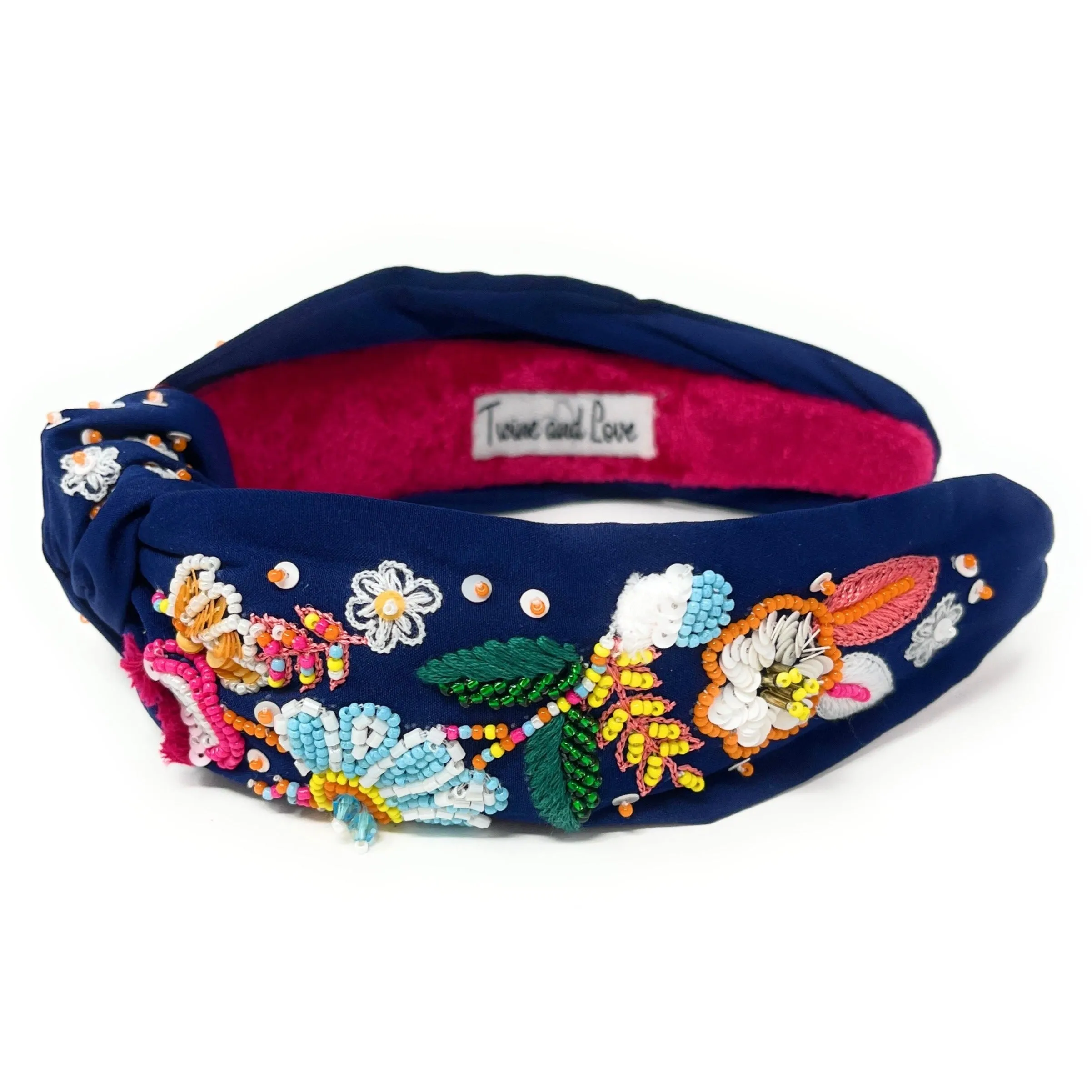 Hand Beaded Blue Floral Knot Headband