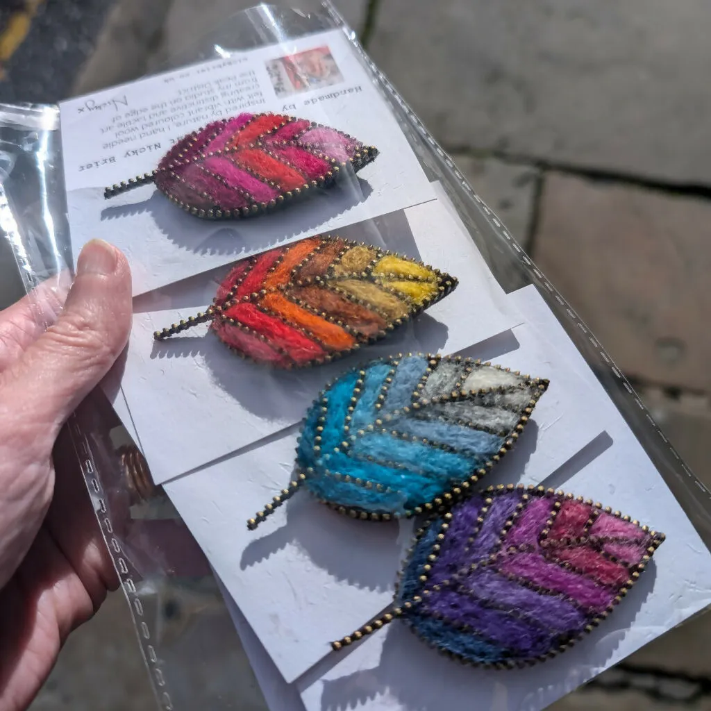 Hand Felted Leaf Brooch With Zip Edge Detail - Purple Shades