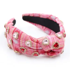 Hand Sewn Valentines Jeweled Knot Headband