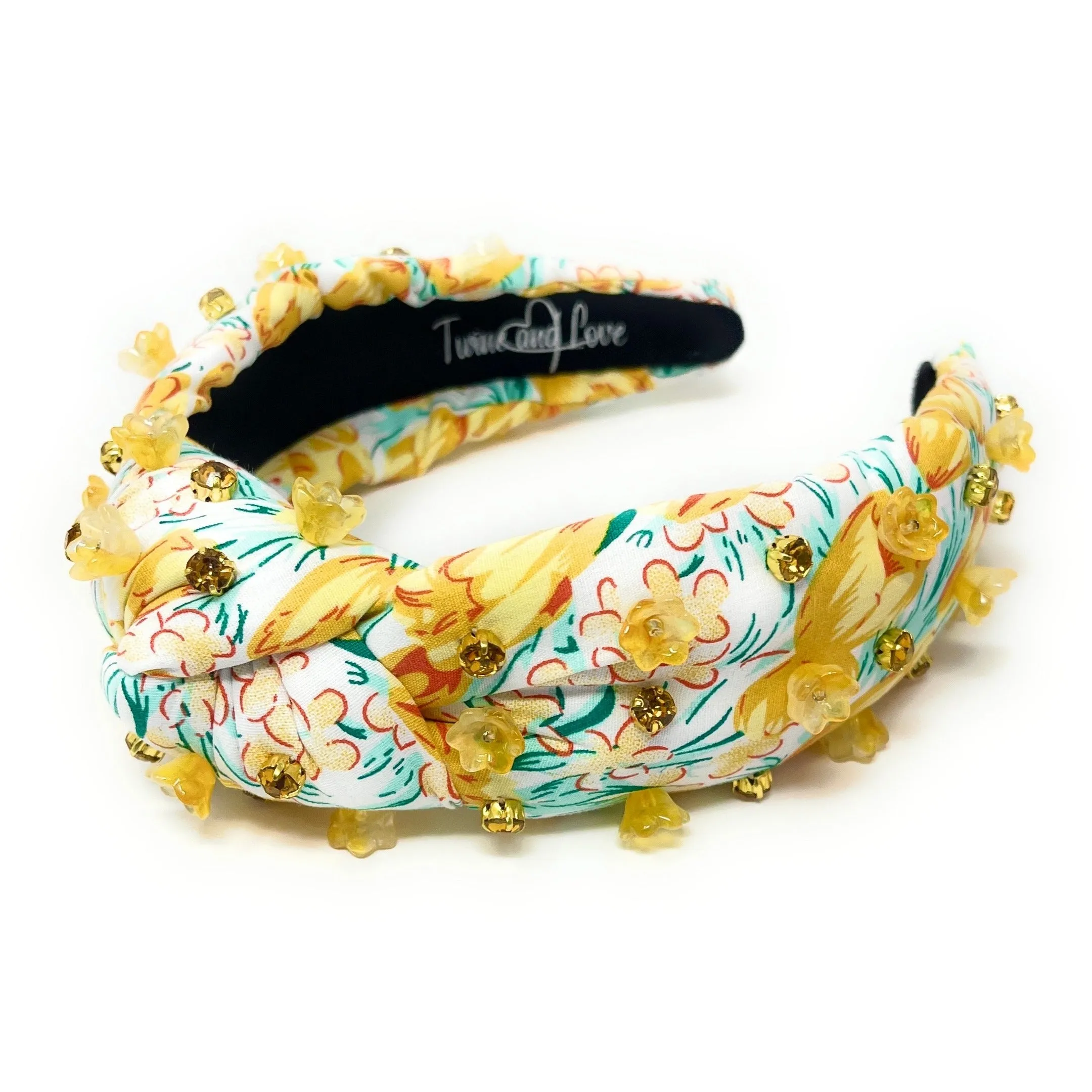 Hand Sewn Yellow Jeweled Knot Headband