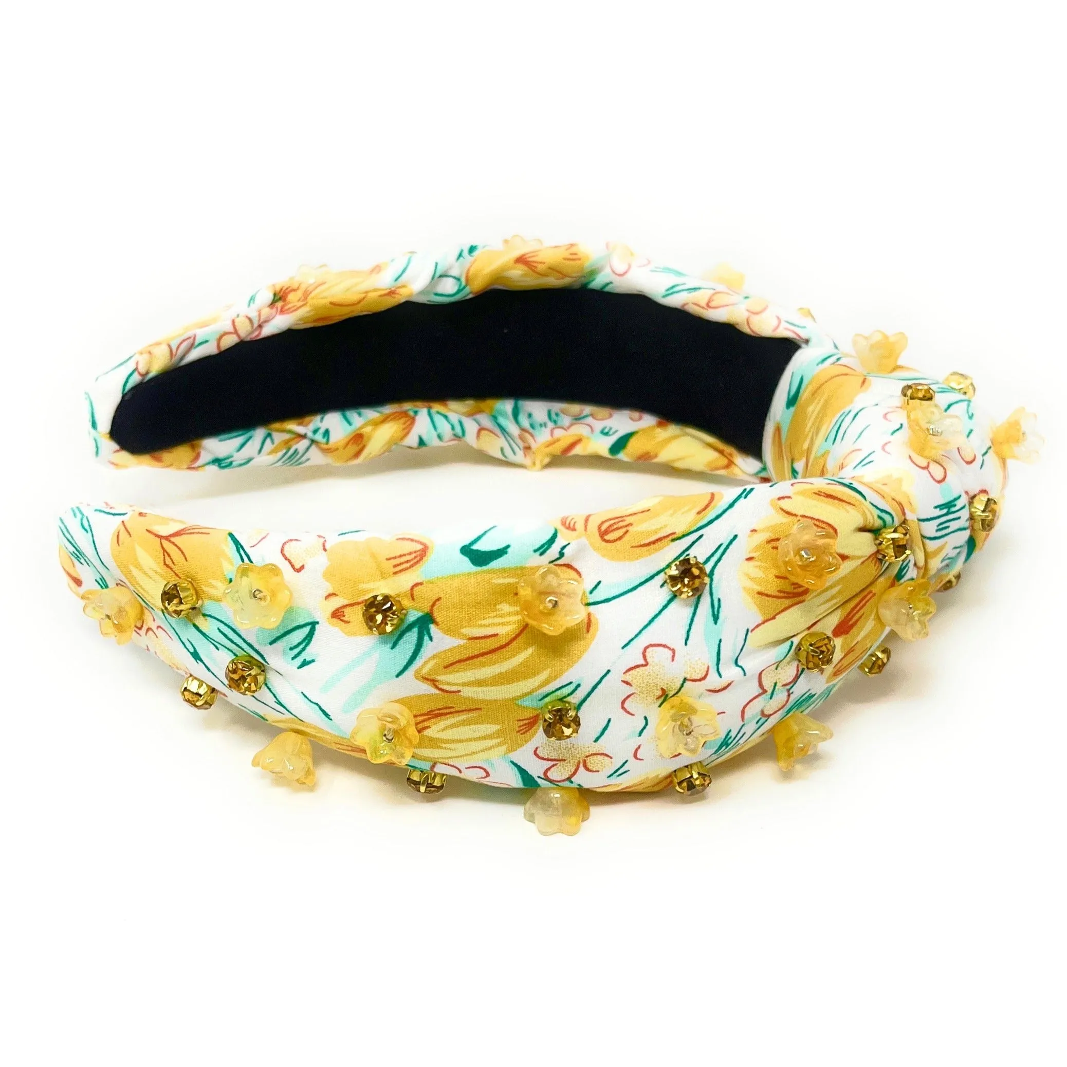 Hand Sewn Yellow Jeweled Knot Headband