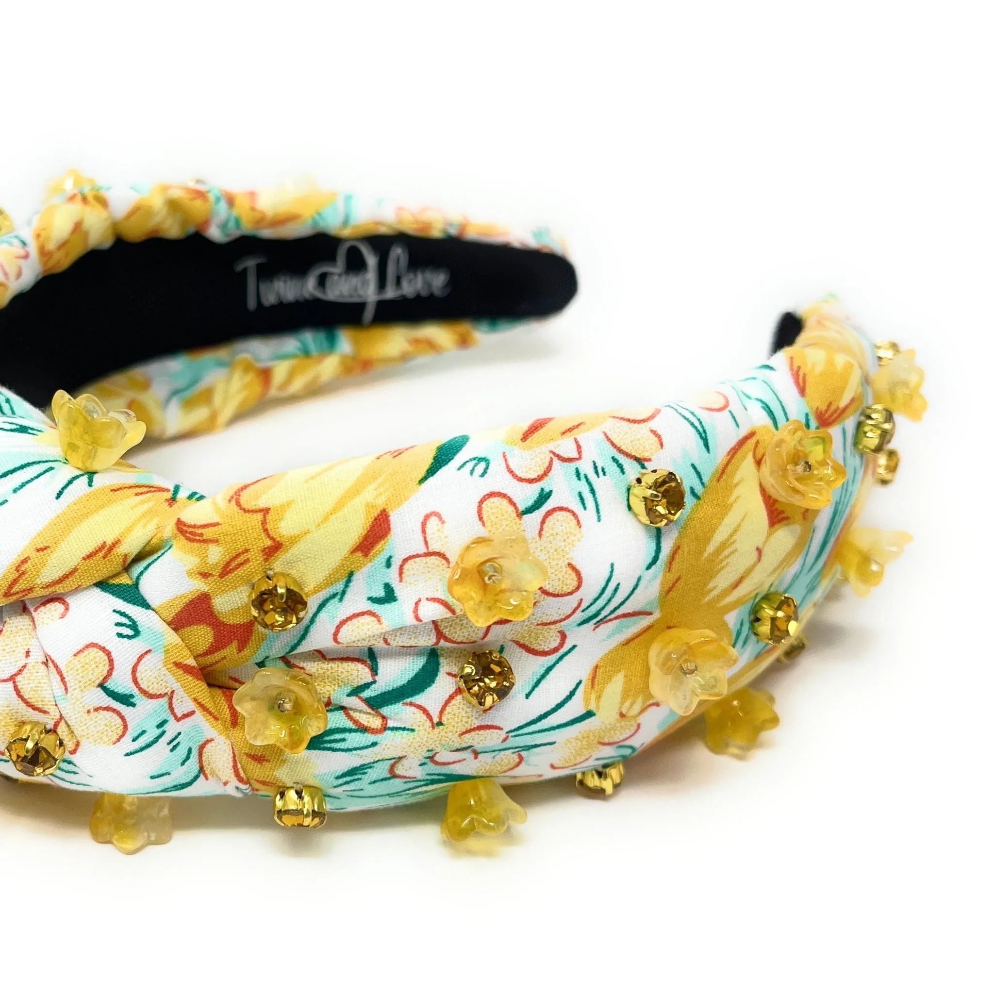 Hand Sewn Yellow Jeweled Knot Headband