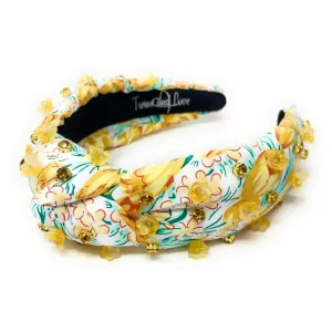 Hand Sewn Yellow Jeweled Knot Headband