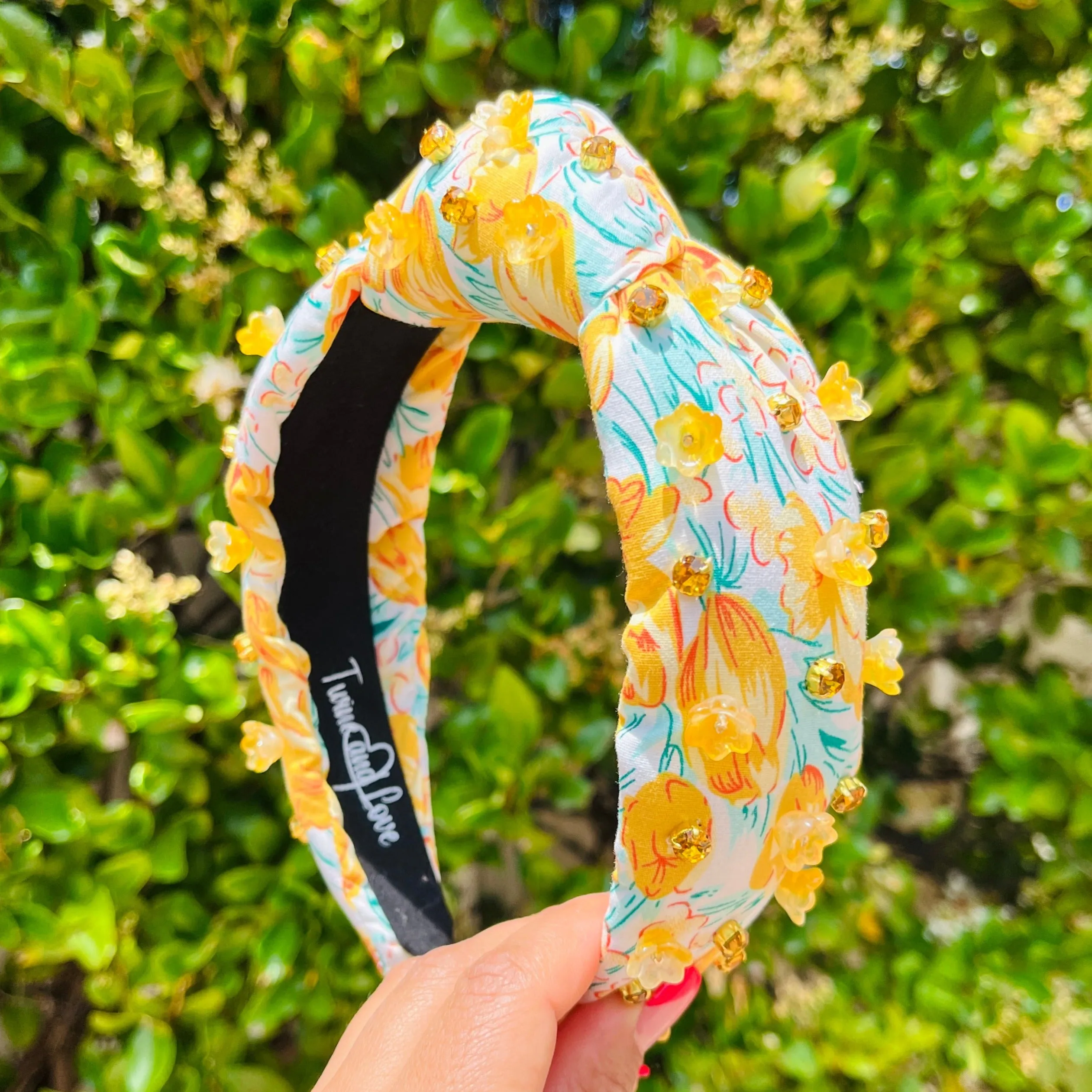 Hand Sewn Yellow Jeweled Knot Headband