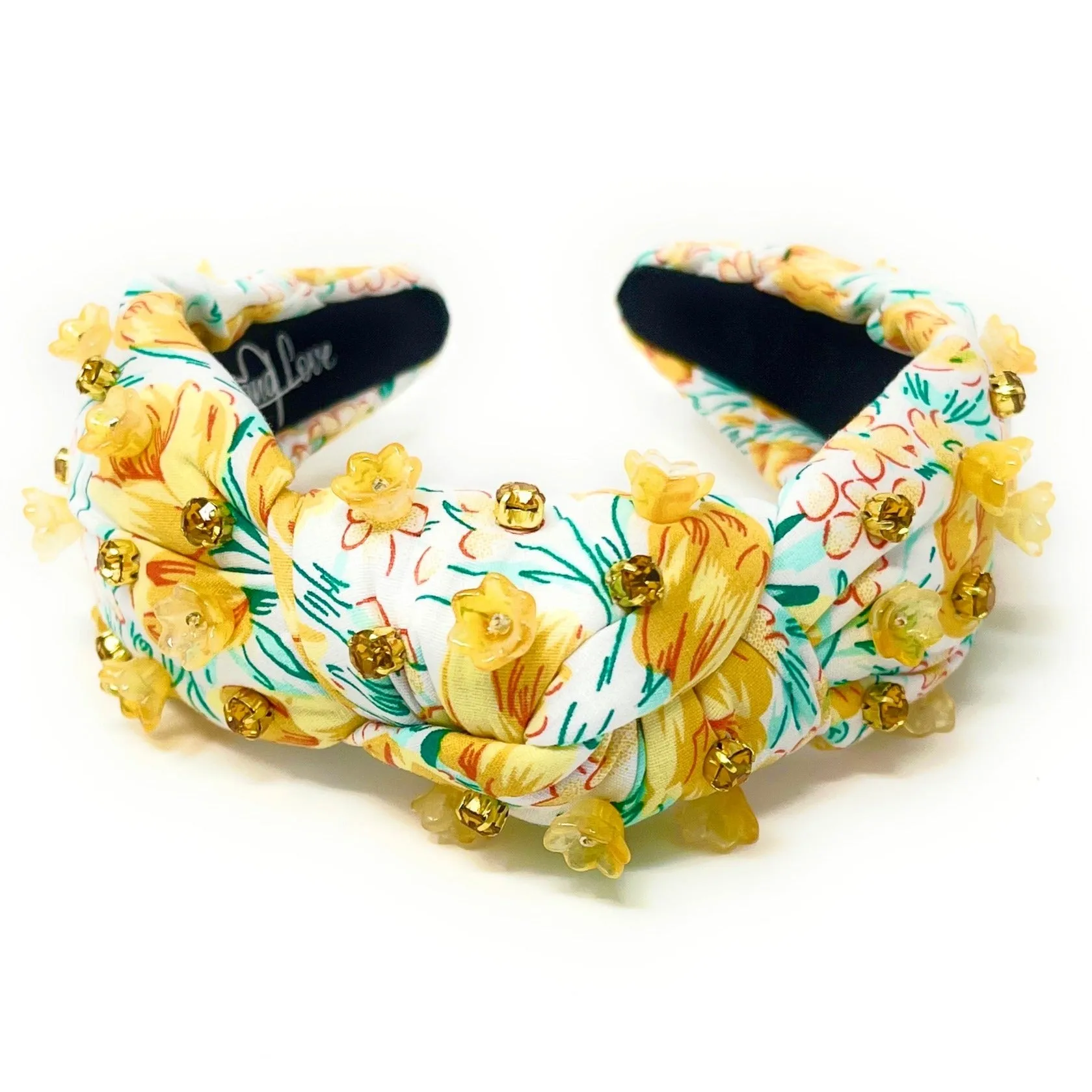 Hand Sewn Yellow Jeweled Knot Headband
