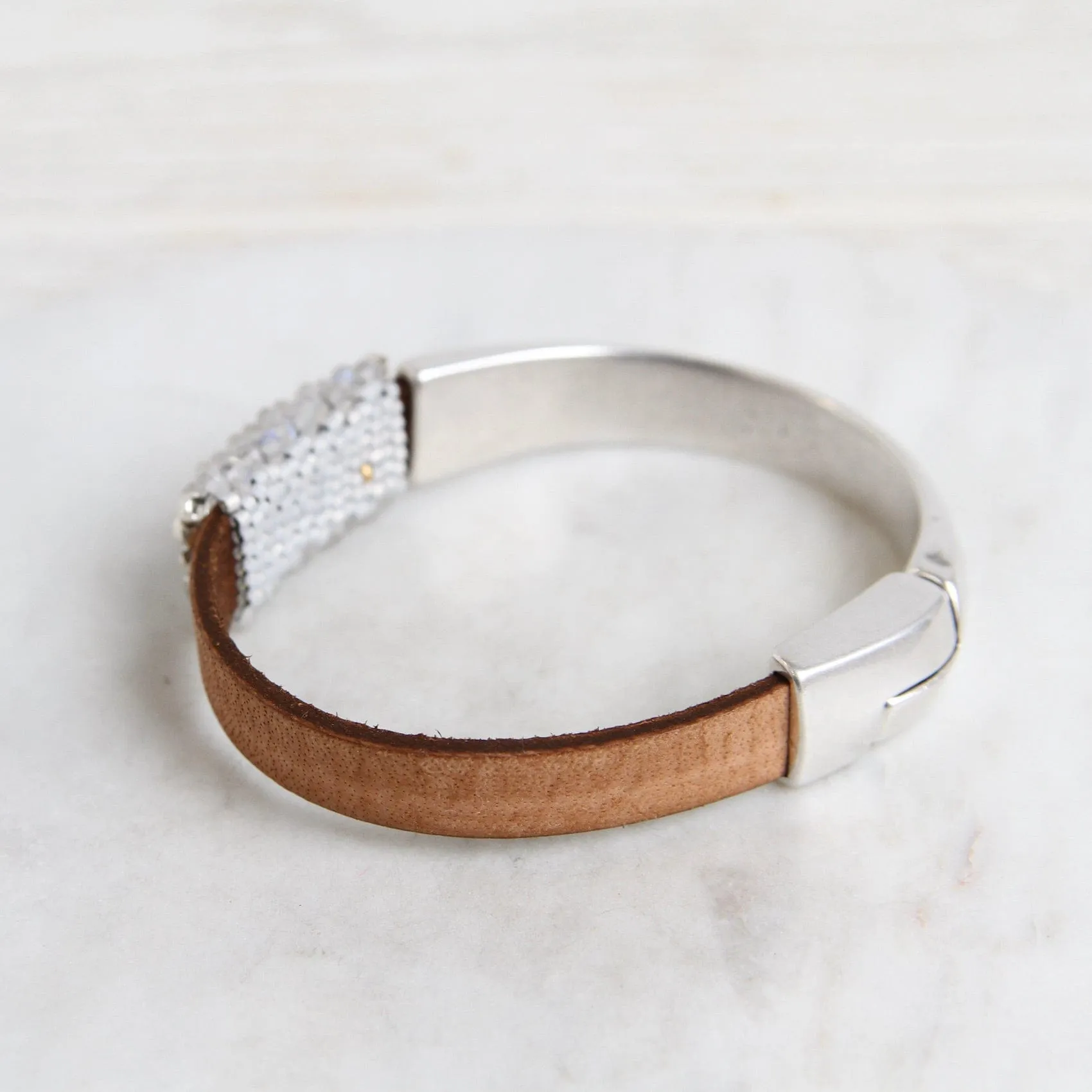 Hand Stitched Moonstone with Sterling Silver Trim 1/2 Cuff Bracelet
