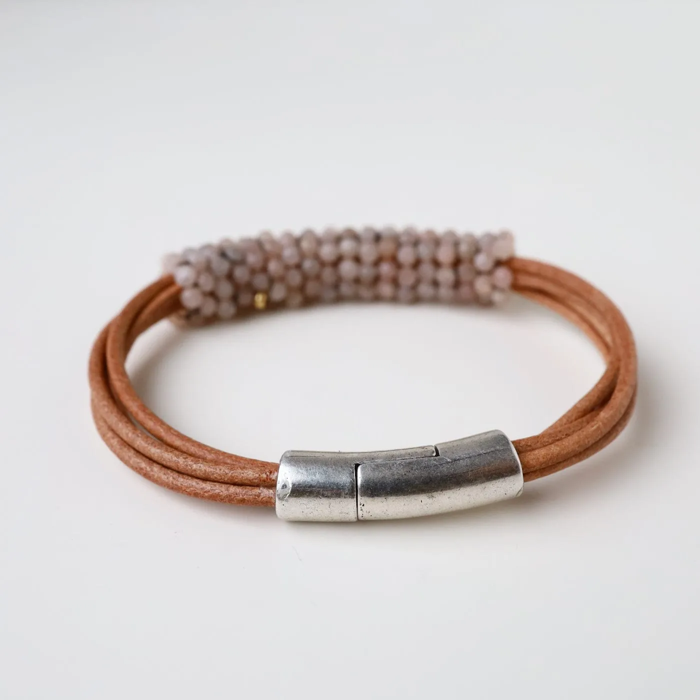 Hand Stitched Shaded Peach Moonstone Multi-Strand Bracelet