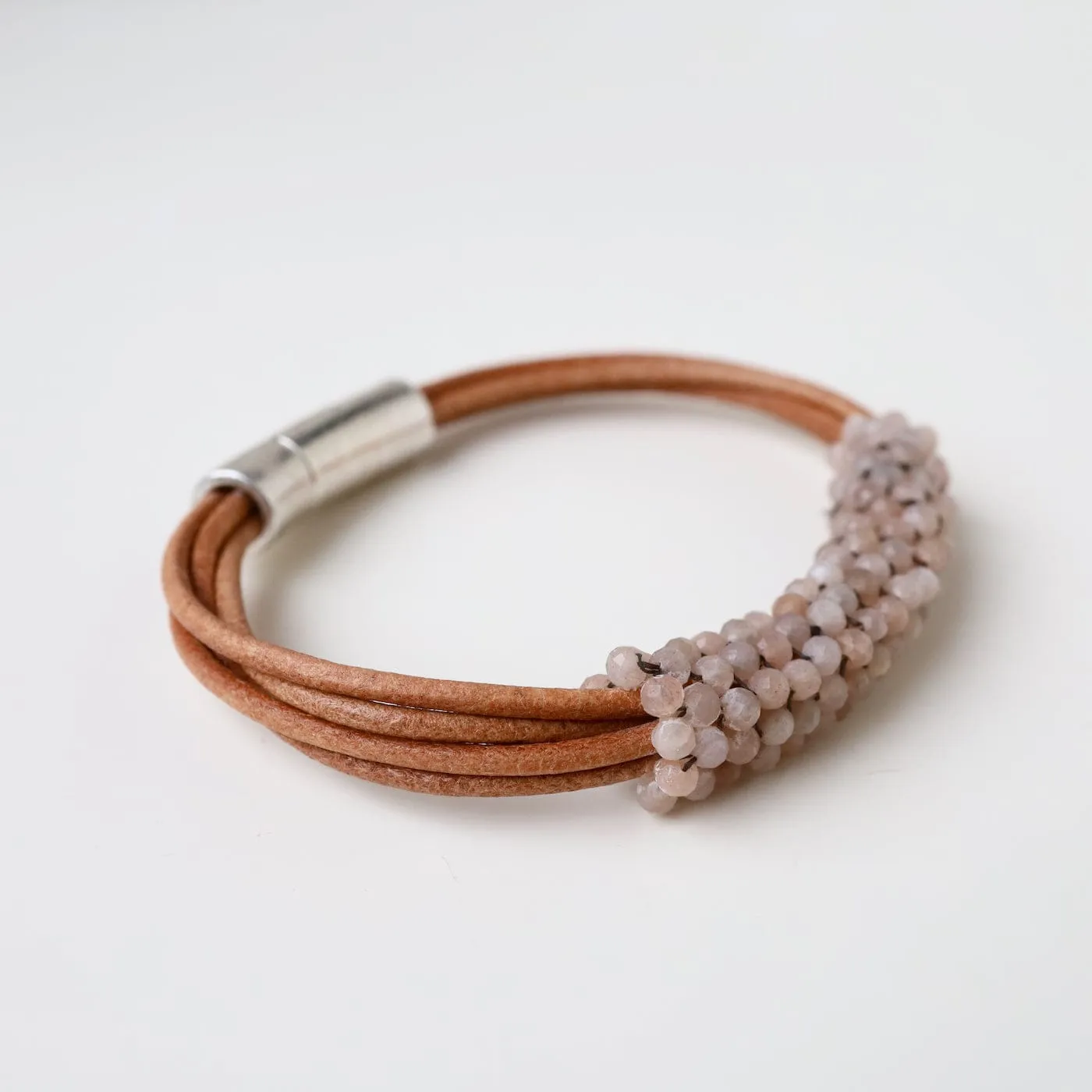 Hand Stitched Shaded Peach Moonstone Multi-Strand Bracelet