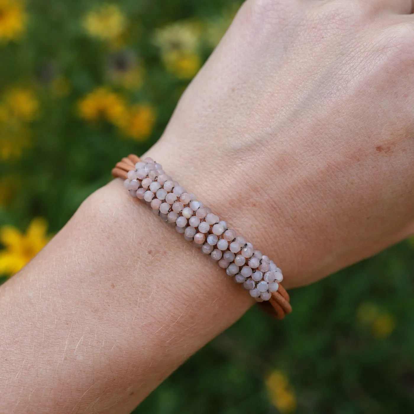 Hand Stitched Shaded Peach Moonstone Multi-Strand Bracelet