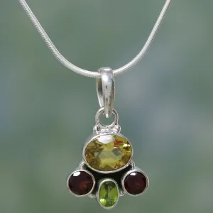 Handcrafted Sterling Silver Multigem Necklace - Cosmic Harmony | NOVICA