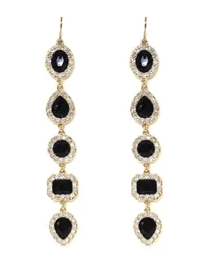 HE2014 Black Gemstone CZ Long Dangle Earrings