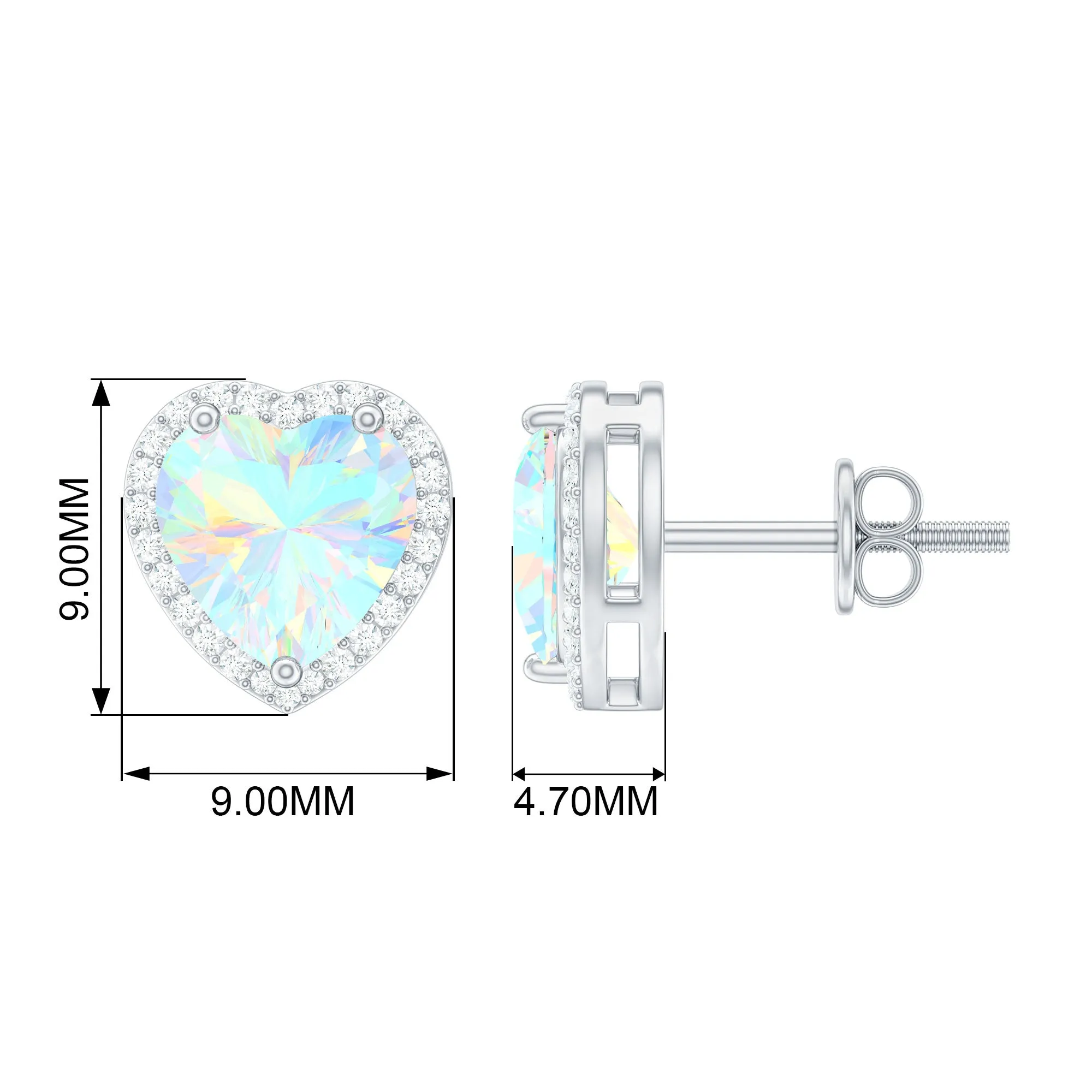 Heart Shaped Ethiopian Opal Stud Earrings with Moissanite Halo