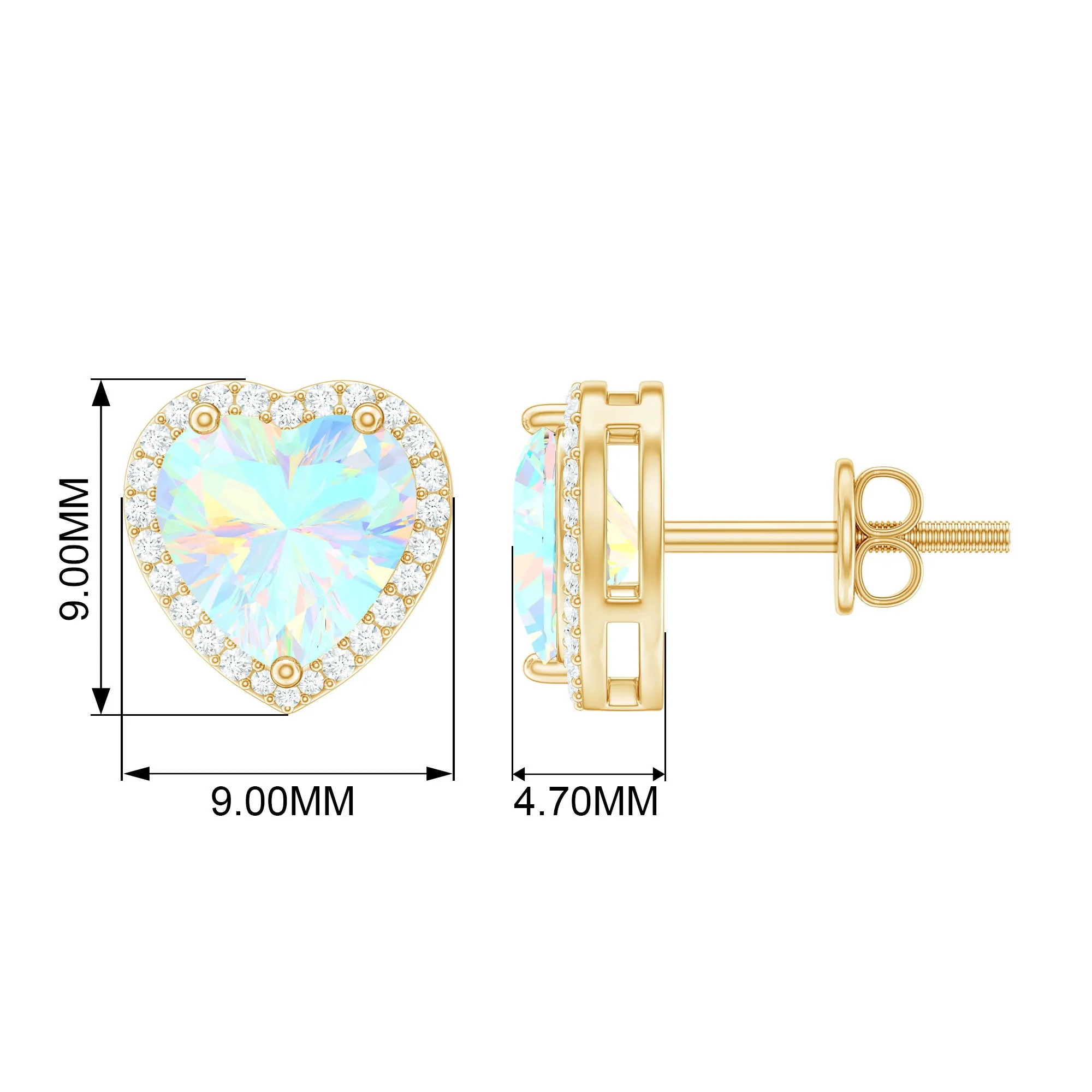 Heart Shaped Ethiopian Opal Stud Earrings with Moissanite Halo