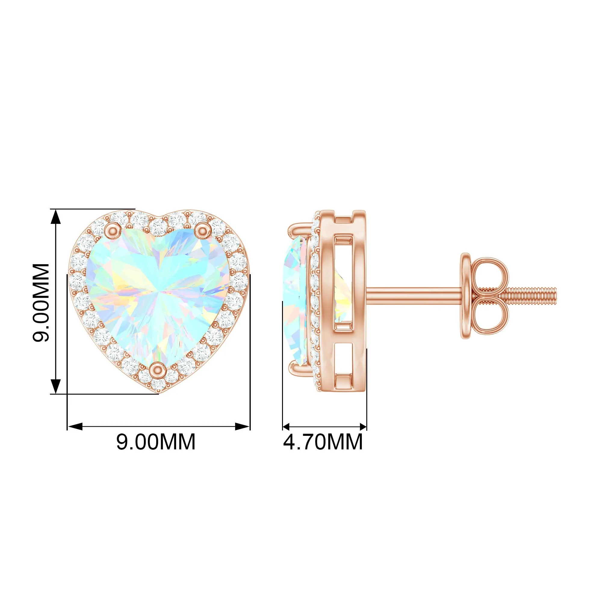 Heart Shaped Ethiopian Opal Stud Earrings with Moissanite Halo