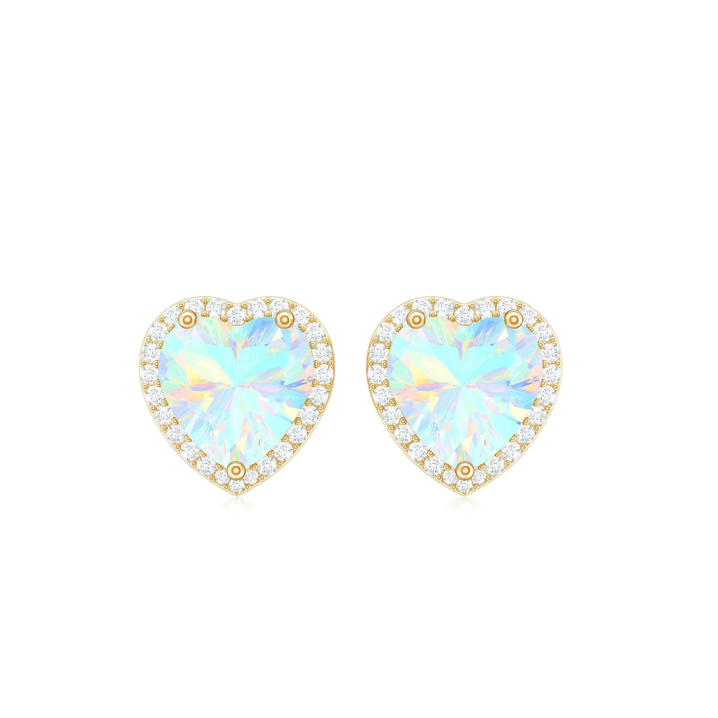 Heart Shaped Ethiopian Opal Stud Earrings with Moissanite Halo