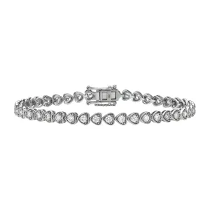 Heart Style Diamond Tennis Bracelet 14k White Gold
