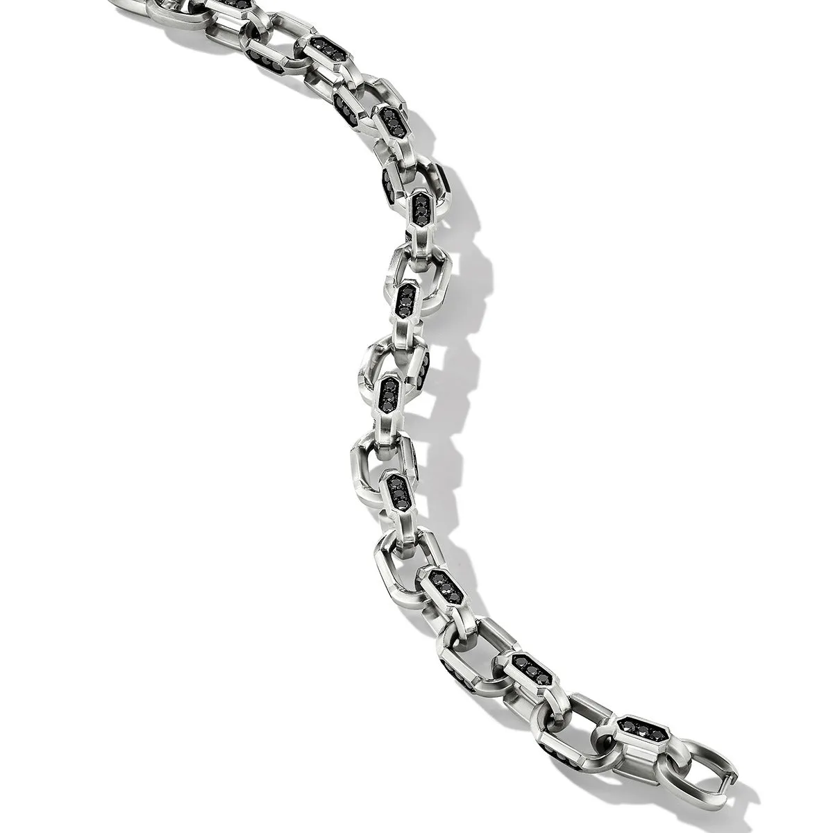 Hex Chain Link Bracelet in Sterling Silver with Pave Black Diamonds