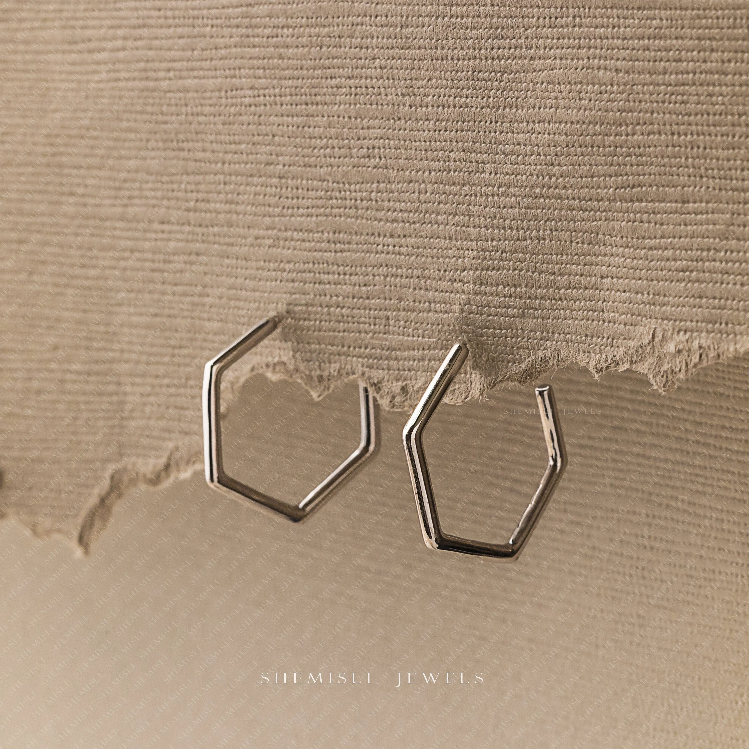 Hexagon Hoops, Huggies, Unisex, Gold, Silver SHEMISLI - SS123