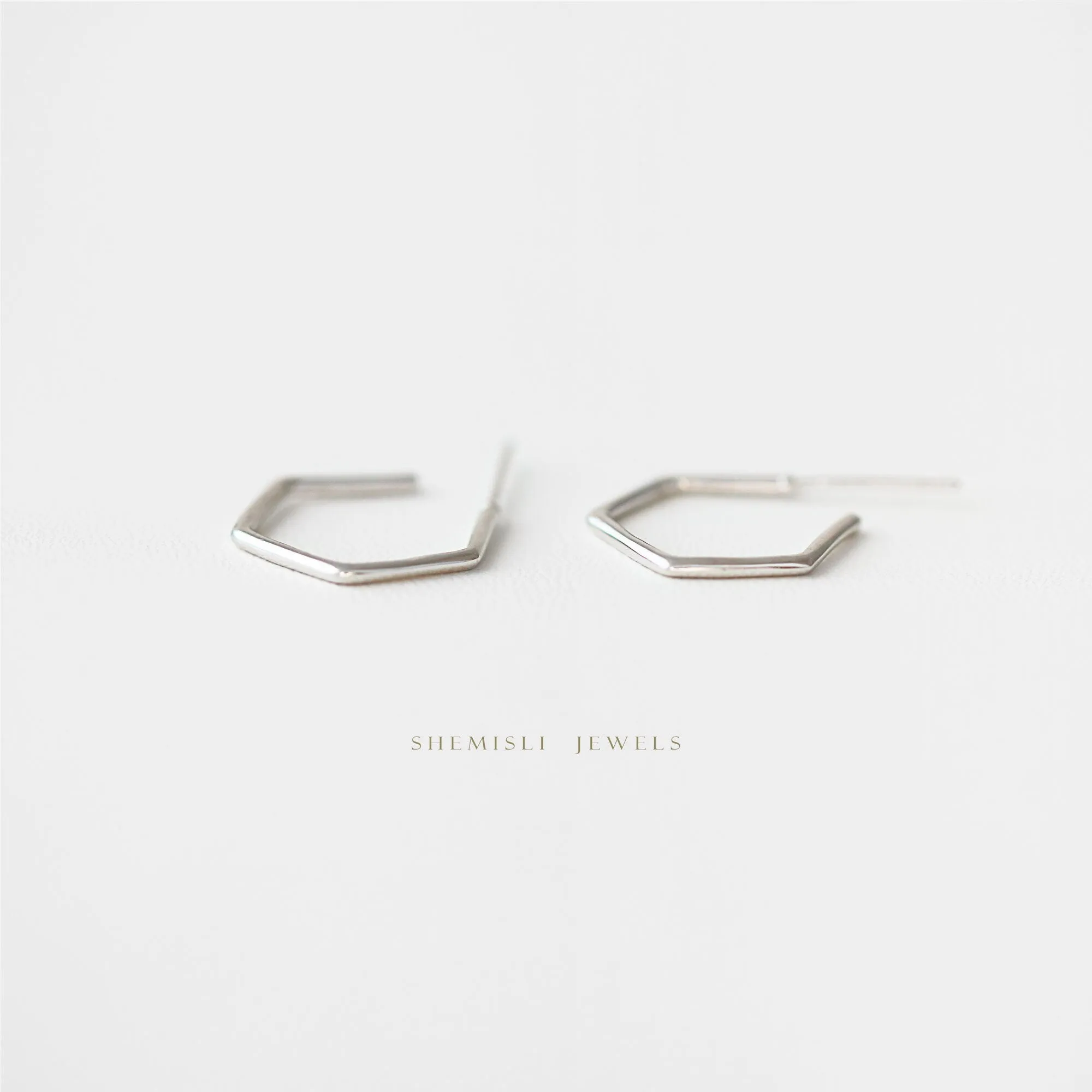 Hexagon Hoops, Huggies, Unisex, Gold, Silver SHEMISLI - SS123
