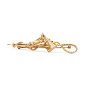 Horse Head & Riding Crop Brooch - 14ct Yellow Gold