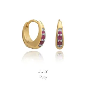 Huggie Hoop Earring - Gold/Ruby - BIRE3GPRU