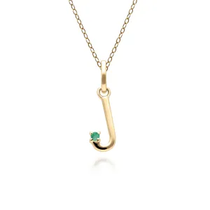 Initiale J Smaragd Anfangsbuchstaben Kette in 9ct Gelb Gold
