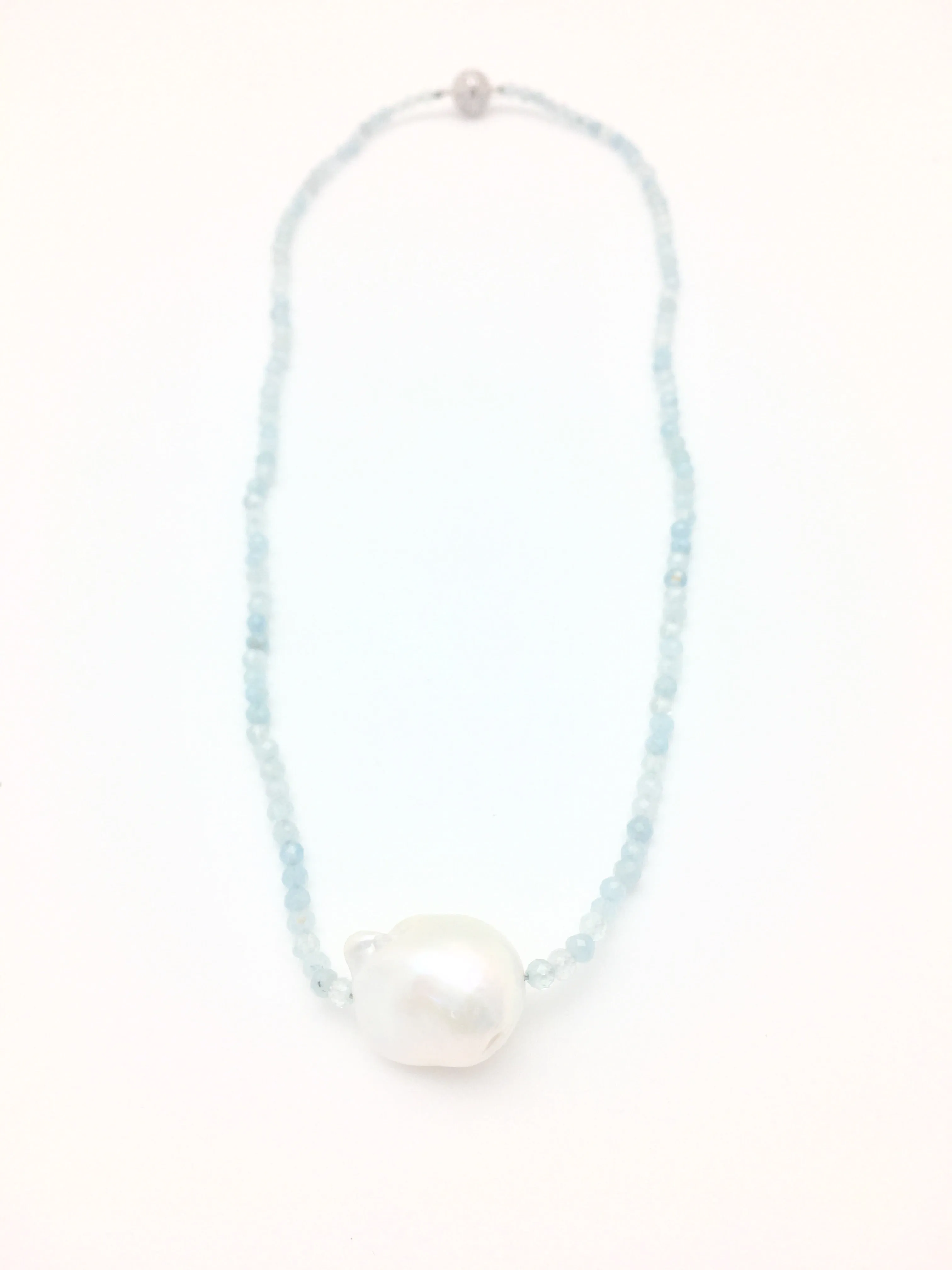Iselia single Necklace - aquamarine/pearl