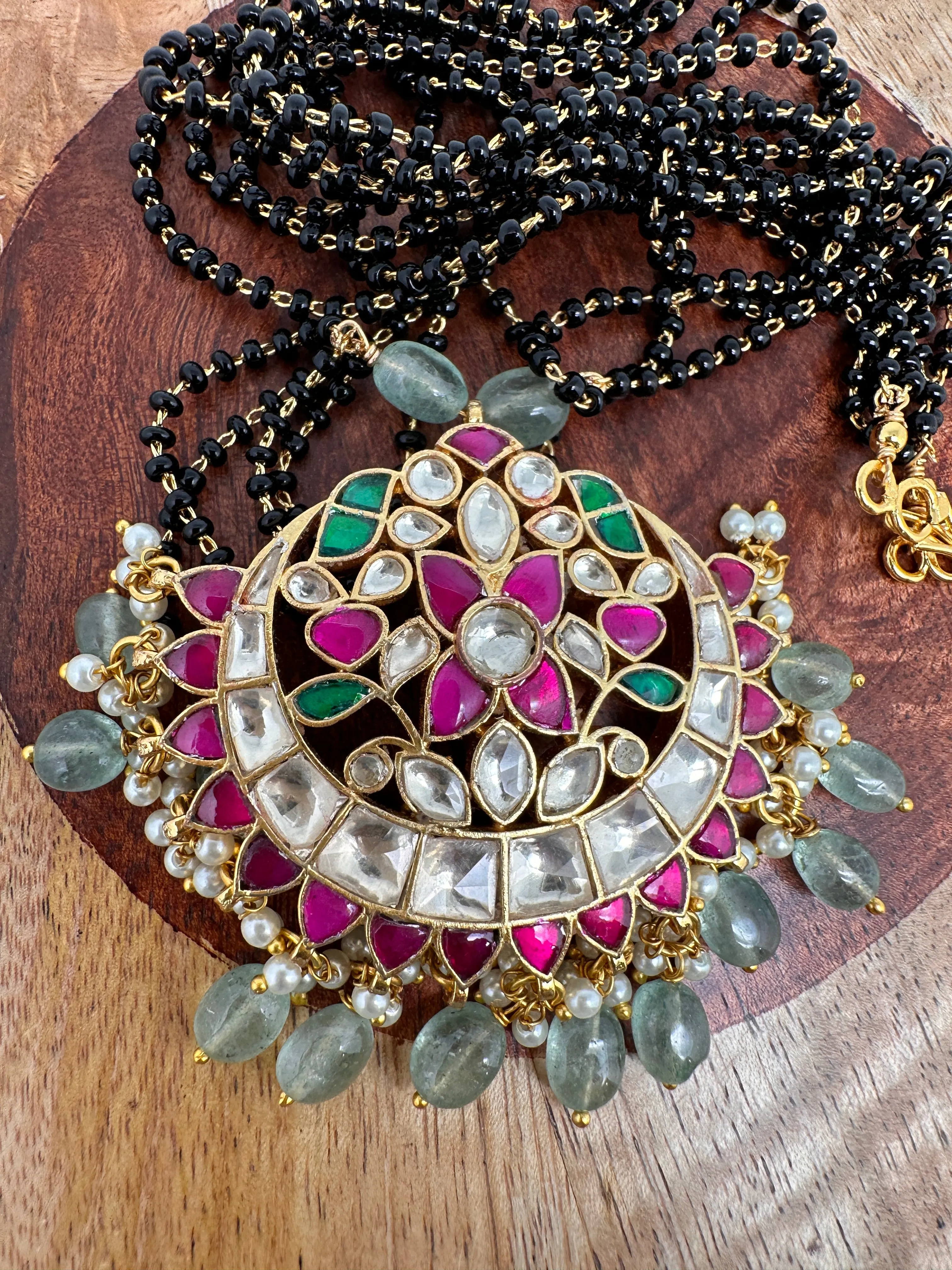 Jadau Kundan Black Beads Mangalsutra Necklace