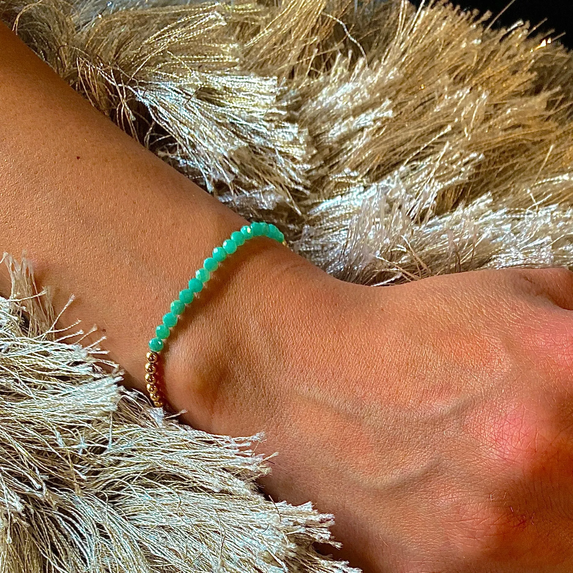 Karen Lazar Stretch 3mm Yellow Gold Amazonite Beaded Bracelet