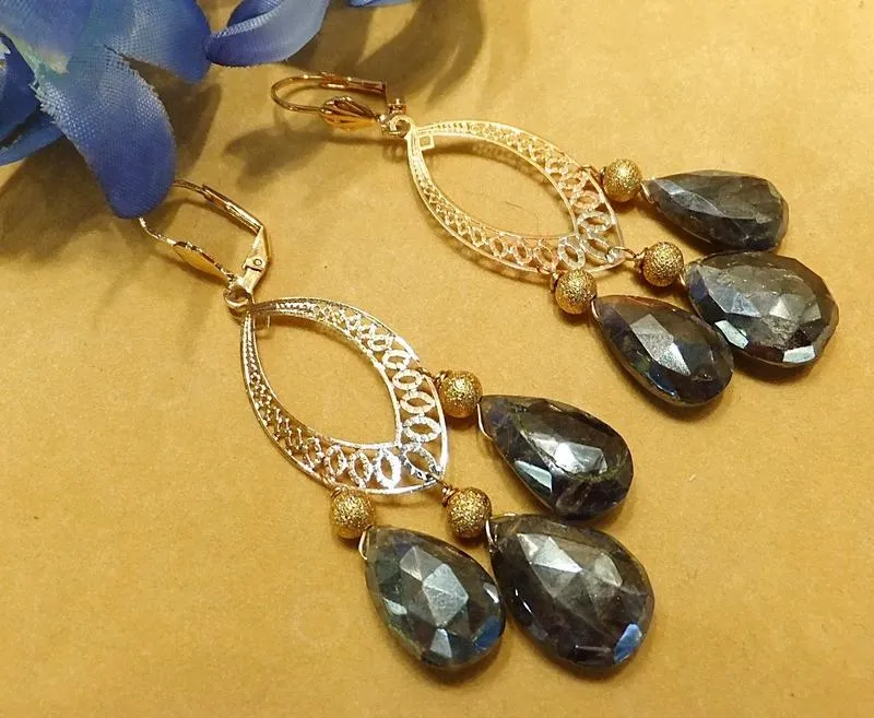 Labradorite and Gold Earrings