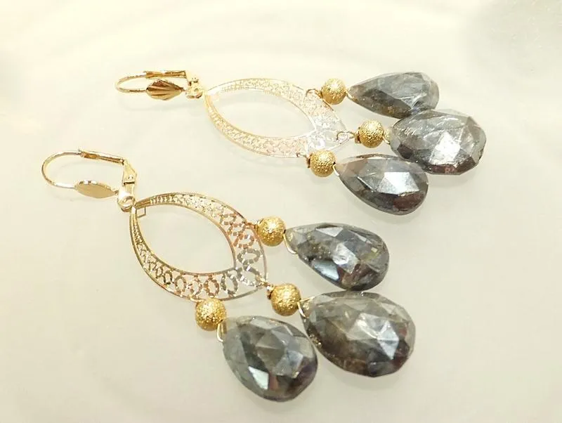 Labradorite and Gold Earrings
