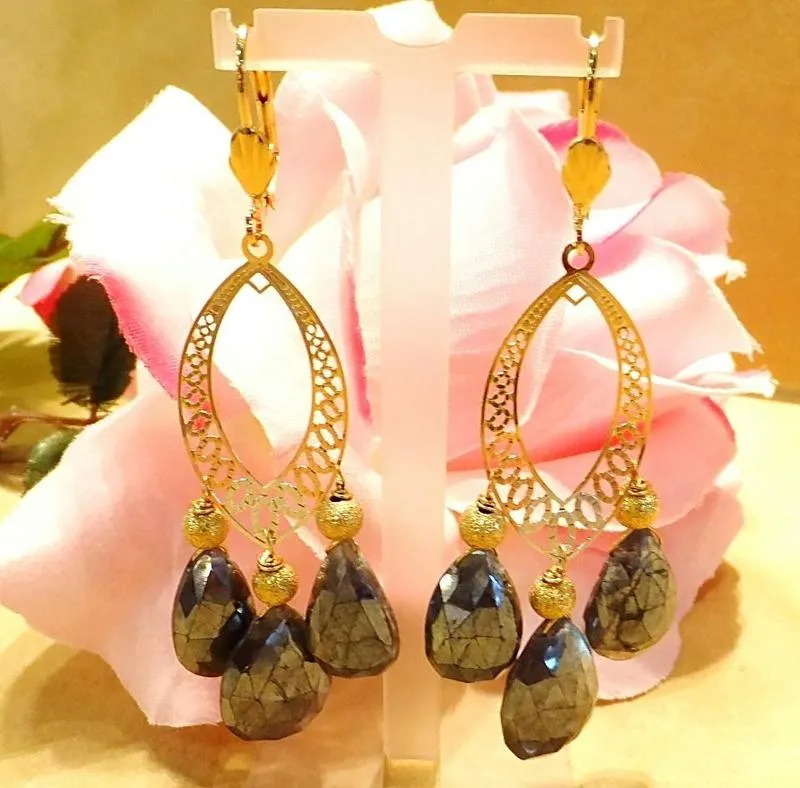 Labradorite and Gold Earrings