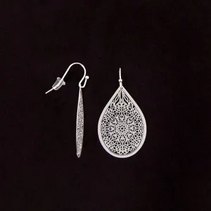 Ladies Silver Filigree Teardrop Drop Earrings